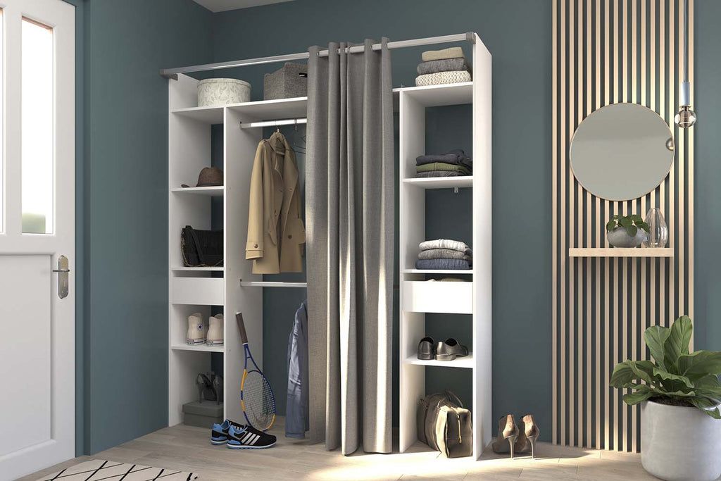 Concept usine - Elysée - dressing bois extensible avec 2 penderies, 4  étagères et un tiroir - Distriartisan