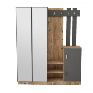 Meuble d'entrée Anka bois et anthracite avce miroirs fond blanc