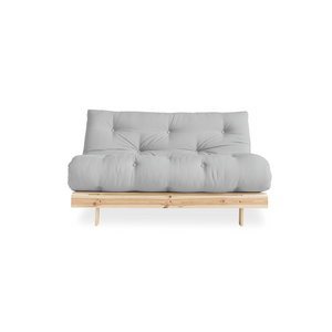 Banquette futon convertible avec matelas 140 cm roots gris clair bois fond blanc face