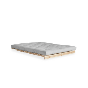 Banquette futon convertible avec matelas 140 cm roots gris clair bois fond blanc matelas déplié