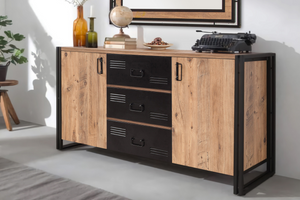 buffet holen industriel bois et noir rectangle