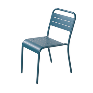 Salon de jardin 4 places acier bergame bleu fond blanc chaise