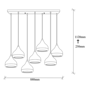 Suspension 7 lampes noir et cuivre Maya concept-usine dimensions