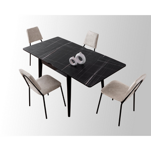 table à manger extensible marbre noir kavala fond blanc table format extensible dessus vase concept usine