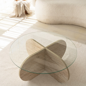 table basse ribe avec plateau en verre effet pierre 