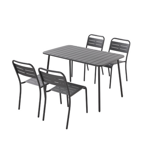Salon de jardin repas 4 à 6 personnes en acier bergame gris foncé fond blanc 4 chaises
