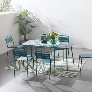 Table de jardin Bergame en acier 6 personnes bleu avec chaises