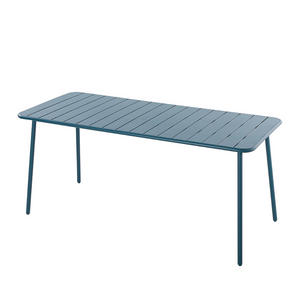 Table de jardin Bergame en acier 6 personnes bleu fond blanc