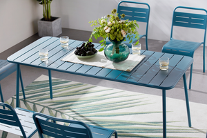 Table de jardin Bergame en acier 6 personnes bleu