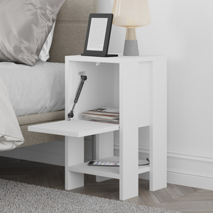 Table de chevet blanche sisa porte ouverte