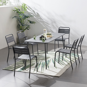 Table de jardin Bergame en acier 6 personnes gris foncé avec chaises de face