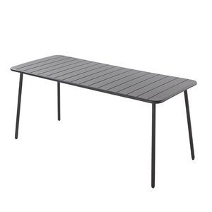 Table de jardin Bergame en acier 6 personnes gris foncé fond blanc