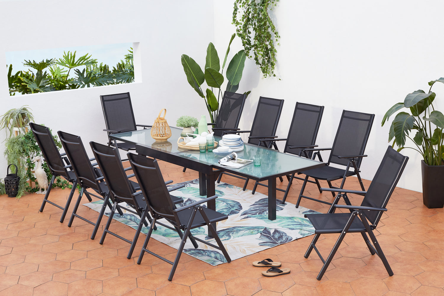 Ensemble table de jardin extensible et 10 assises aluminium